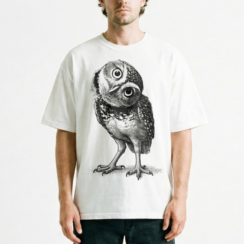 Detailed Owl Sketch Hand Drawn Bird Portrait T-Shirt Wildlife Nature Lover Tee