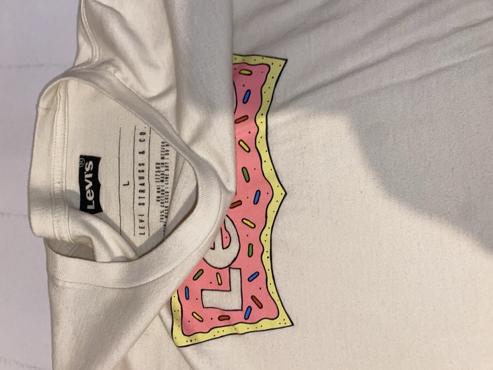 Levi's White Logo Graphic Print Men's Crew Neck T-Shirt Size L Short Sleeve