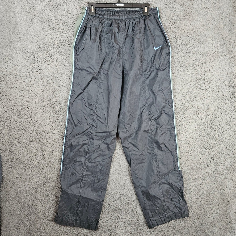 Nike Mens XL Vintage Y2K Nylon Windbreaker Track Pants Black Lined