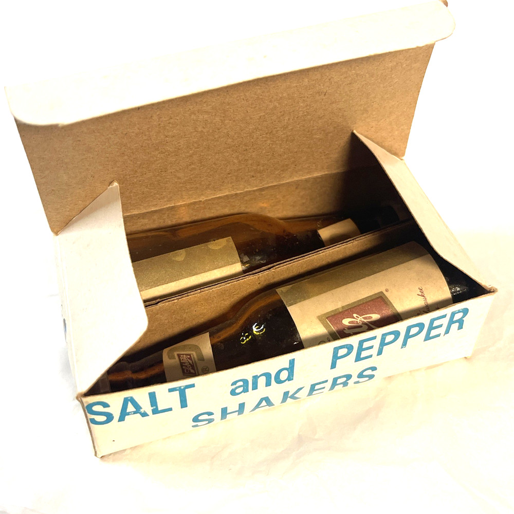 50s 1957 Schlitz Beer Glass Mini Bottle Salt Pepper Shakers W/ Original Box