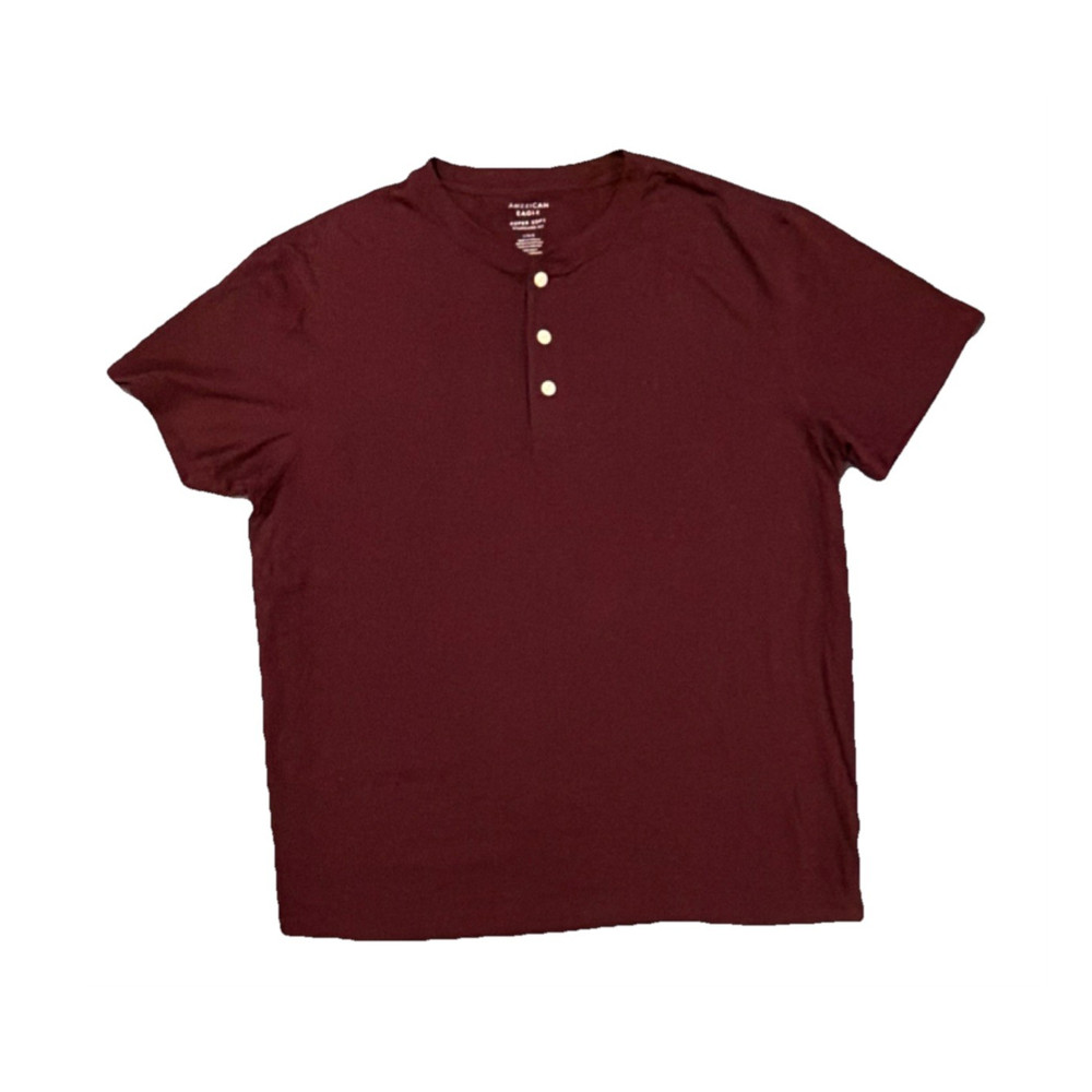 American Eagle Men's Super Soft Maroon Henley Short Sleeve T-Shirt L