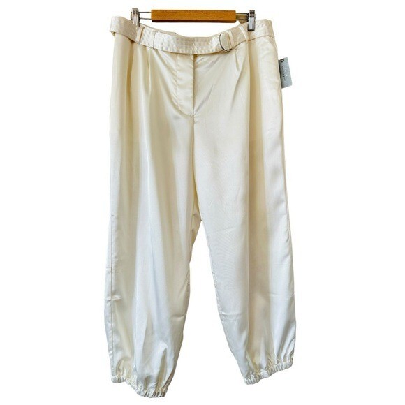 Anthropologie Maeve Ivory Satin Parachute Jogger Pants Size 16P New