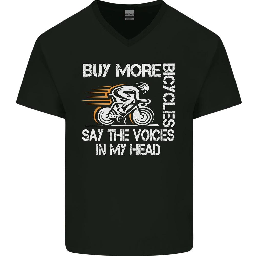 Cycling Buy More Bicycles Funny Cyclist Mens V-Neck Cotton T-Shirt