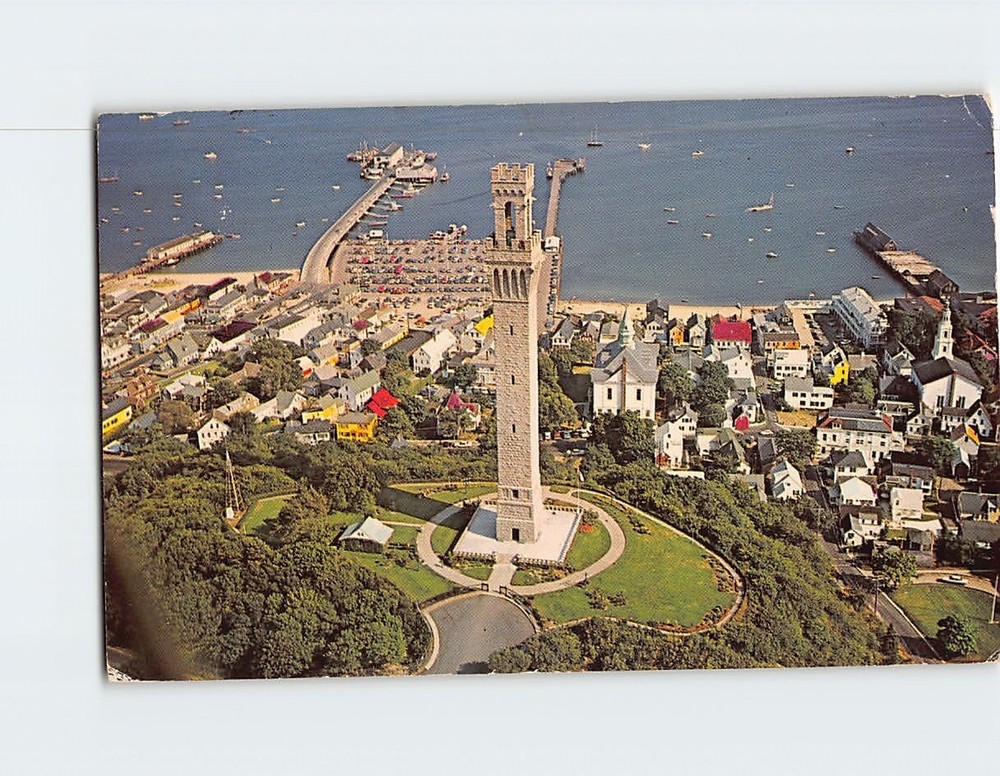 Postcard Aerial View Pilgrim Tower Provincetown Cape Cod Massachusetts USA