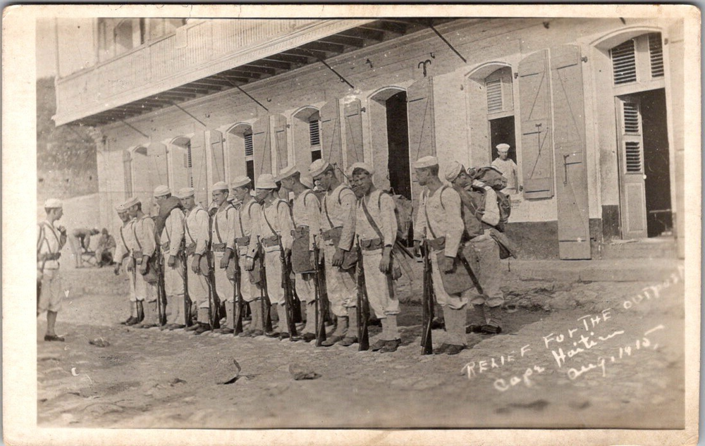 1915 Haiti US Marine RPPC Cap Haitien Outpost Relief Military Formation Postcard