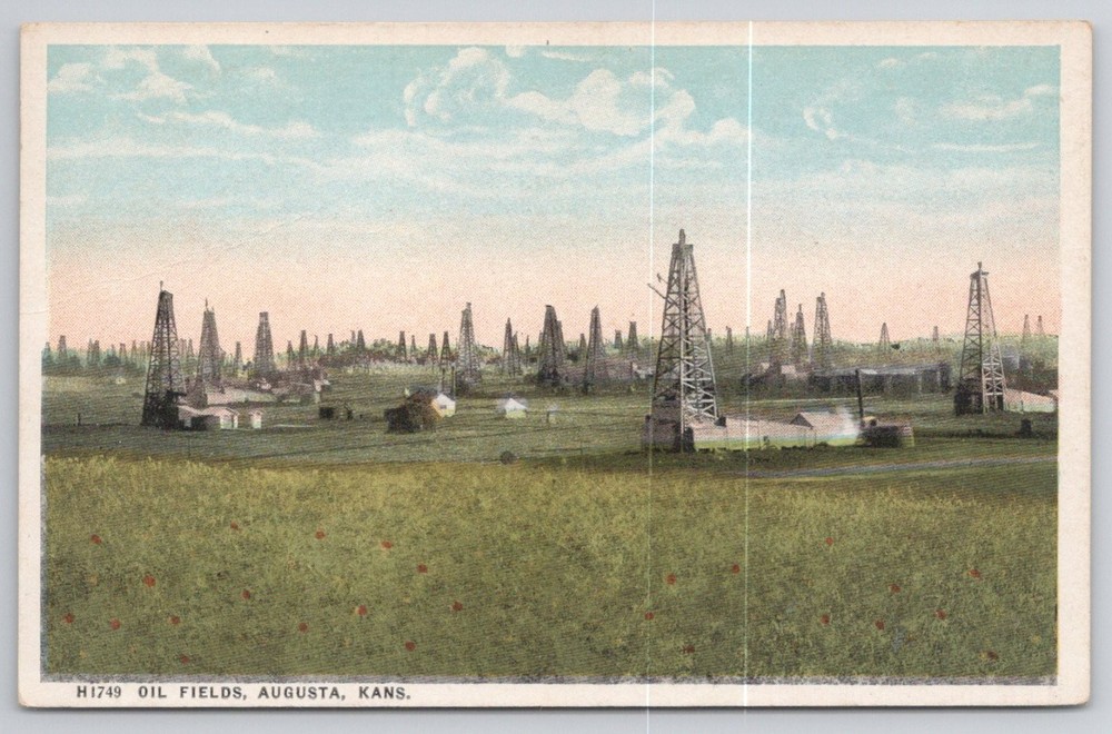 Augusta Kansas Oil Fields Vintage Postcard Fred Arvey Commercialchrome KANS