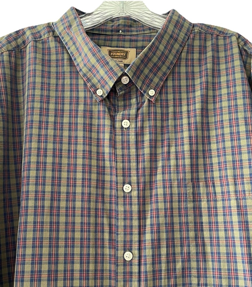 The Foundry Supply Co Men Size Big & Tall 4XLT Olive Green Plaid Button Up Shirt