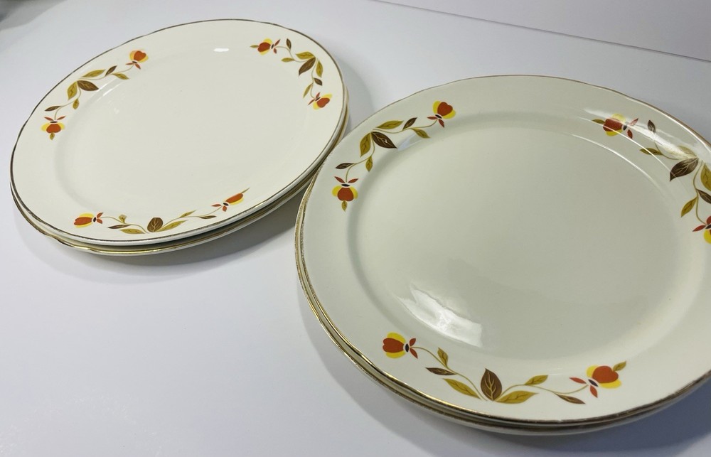 Set of 4 Vintage Hall Jewel Tea Autumn Leaf Mary Dunbar  9” Luncheon Plates *