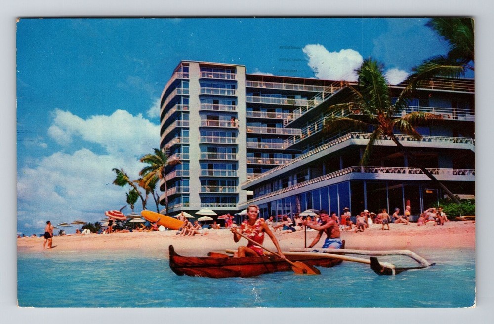 Waikiki HI-Hawaii, The Reef Hotel, On The Beach, Vintage Postcard