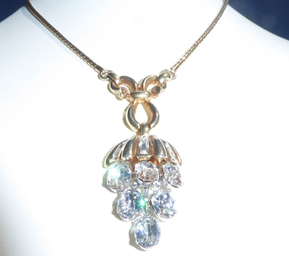 Vintage Trifari Alfred Philippe Cascading Waterfall Crystal Gold Tone Necklace