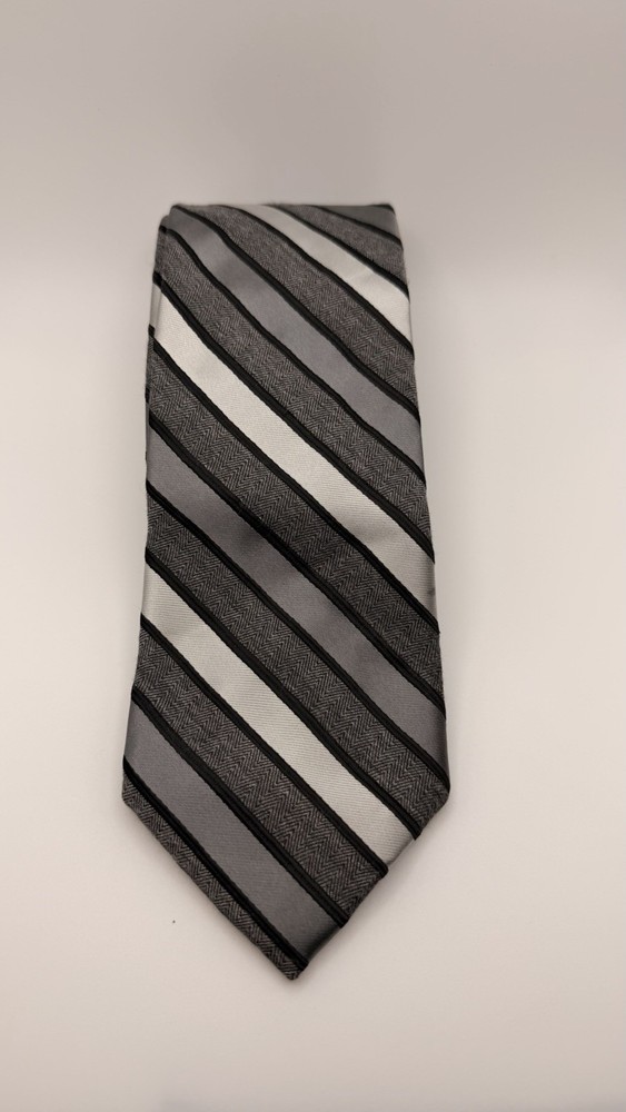 George Tie Men's One Size Black Gray Striped Silk Classic Necktie Pointed T280