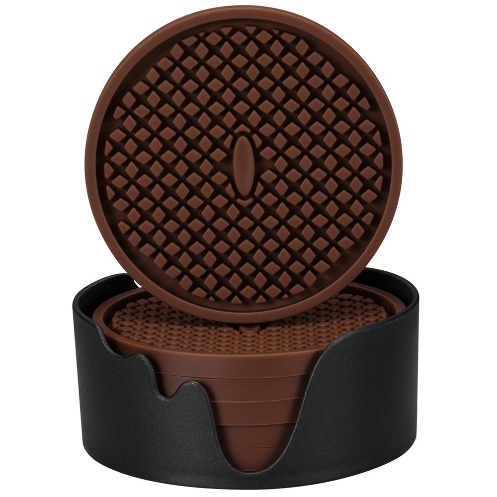 Silicone Coasters [6 Pack] Thickened Drink Coasters with Holder - Cup Mat - N...