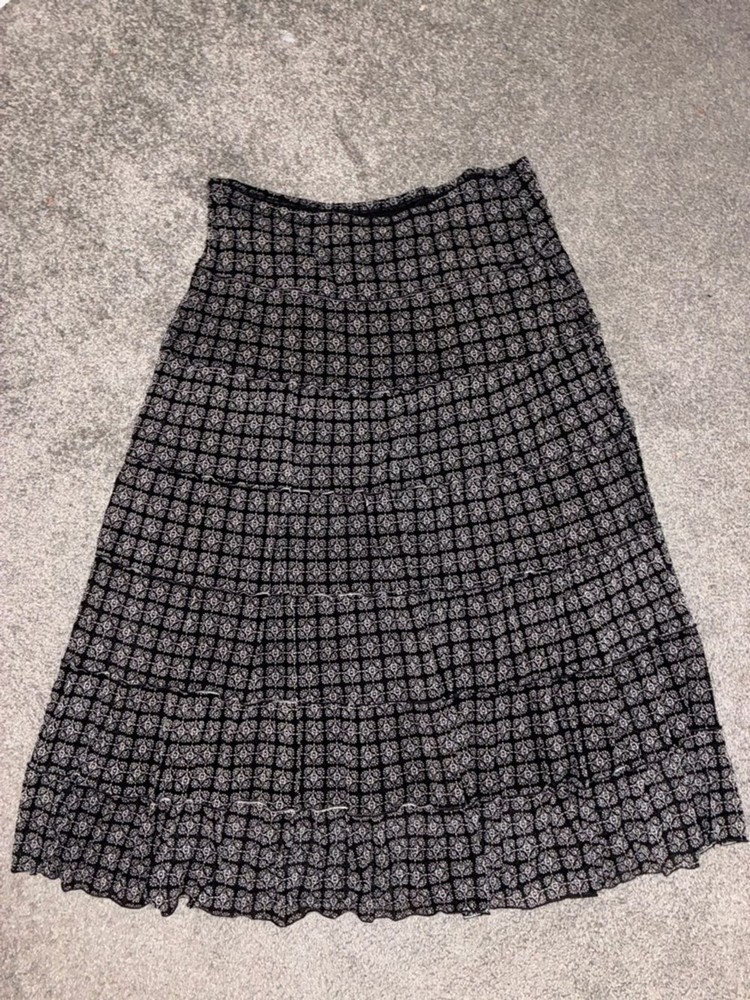 Max Edition Black and White Printed Tiered Midi Skirt
