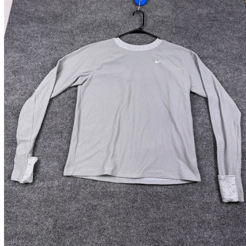 Nike Running Dri-FIT Long Sleeve Gray Textured Waffle Knit Top Womens Medium