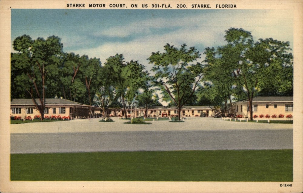 Starke Florida Motor Court US 301 A front entrance grounds unused linen postcard