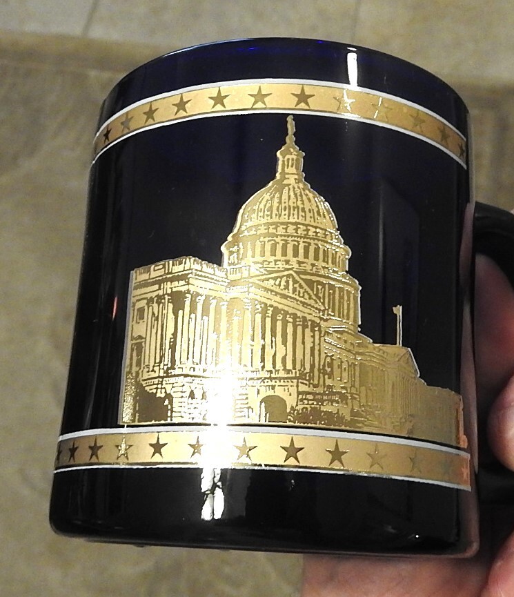 Blue glass cobalt United States Capitol D.C. Mug History & Building GOLD Accent
