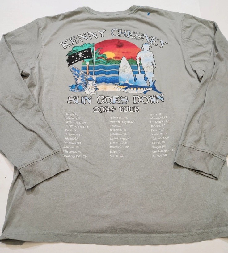 Kenny Chesney Sun Goes Down 2024 Tour Long Sleeve No Shoes Nation T-Shirt Large