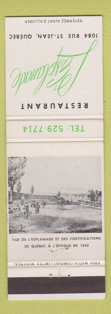 Matchbook Cover - Restaurant L Esplanade St Jean QC