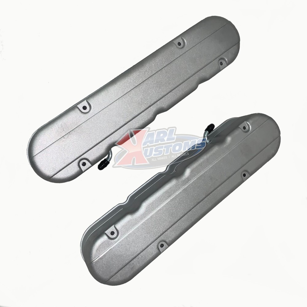 GM LS Chevy 2-PC Smooth Cast Aluminum Valve Covers w/ Coil Mounts & Cover Satin