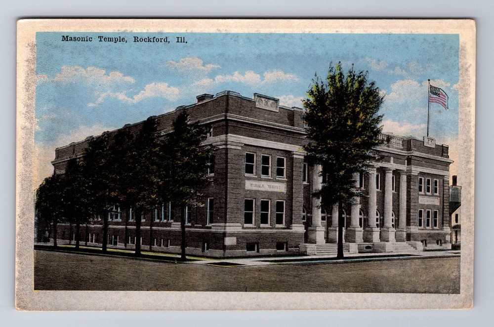 Rockford IL-Illinois, Masonic Temple, Antique Vintage Souvenir Postcard