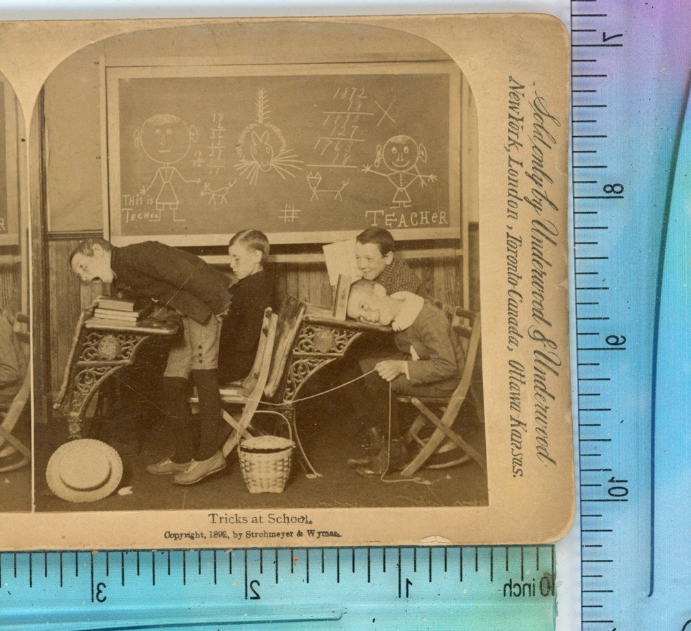 Tricks at School Children Comic Genre Underwood Stereoview