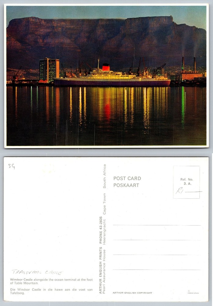 Vintage Windsor Castle Ship Postcard Cape Town South Africa Table Mountain