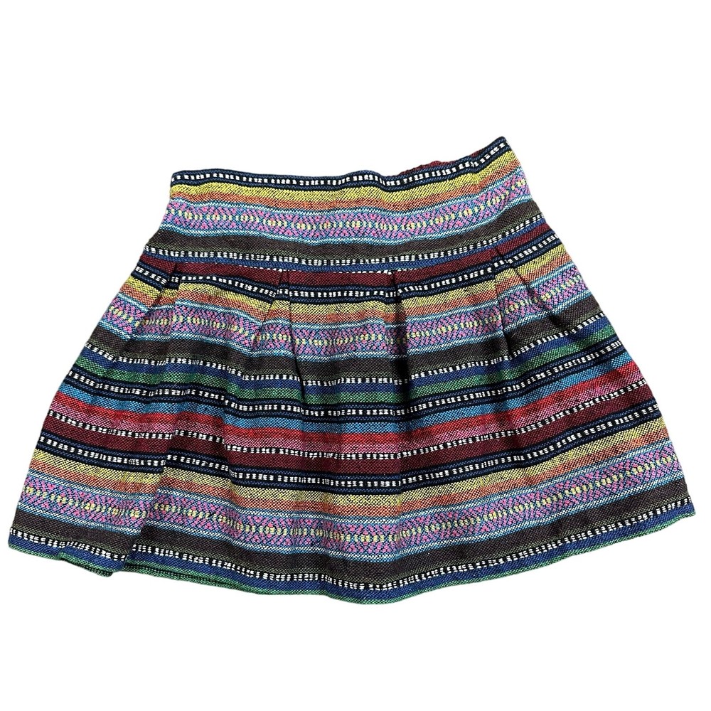 Tribal Stripe Women's Pleated A-Line Mini Skirt Woven Festival Style M Medium Pull-On