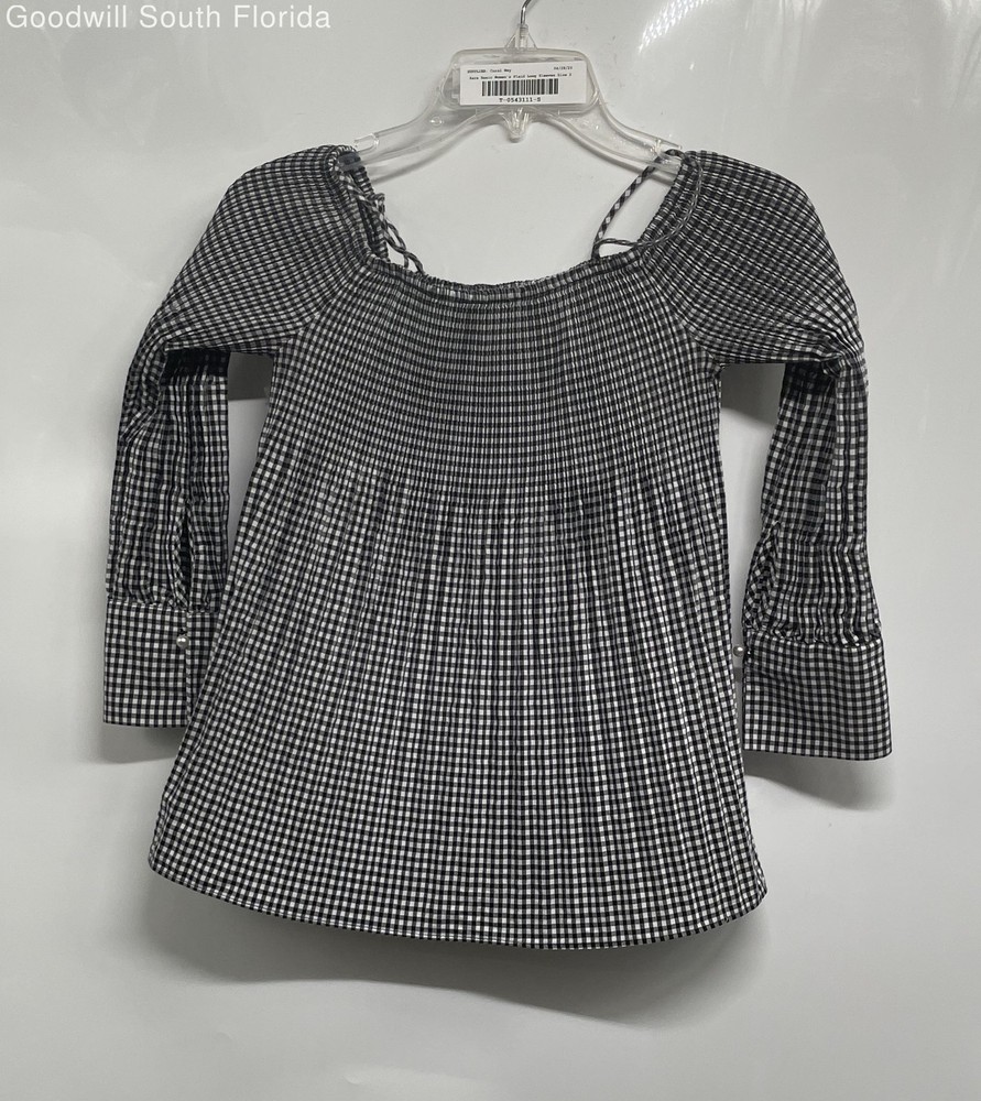 Zara Basic Womens Black And White Check Print Long Sleeve Blouse Top Size Small