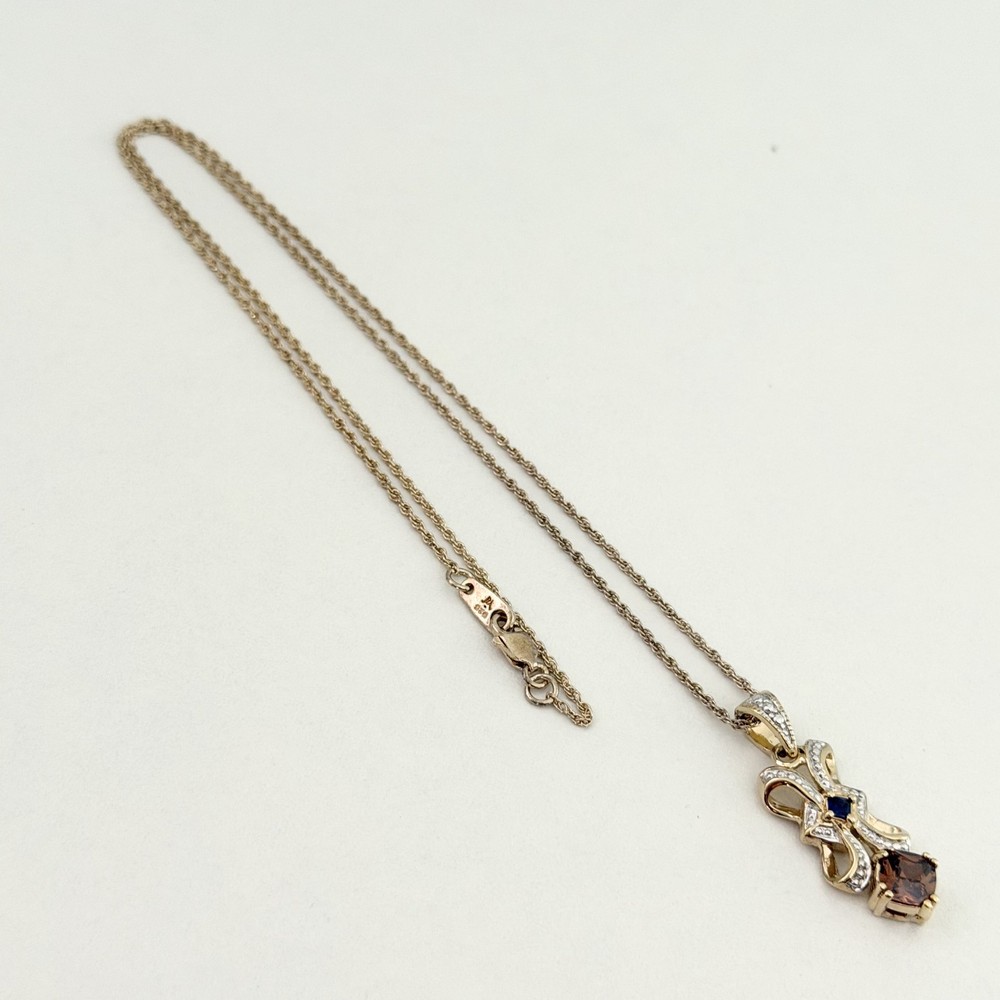 925 Sterling Silver Vintage Gold Plated Smoky Quartz Sapphire Necklace 18