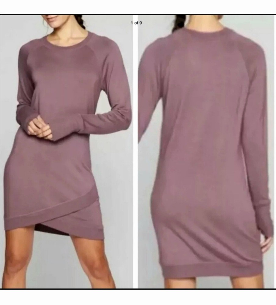 💜Athleta Sz-M Dress Criss Cross Sweatshirt Tunic Dusty Plum purple soft modal