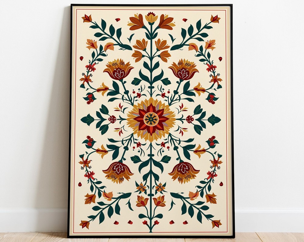 Vintage Indian Art Floral Palace Paintings Home Decor Mughal Floral Motifs