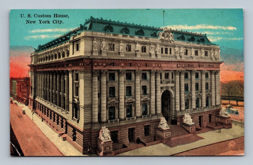 Vintage U.S. Custom House New York City Linen Postcard by Manhattan Pub.