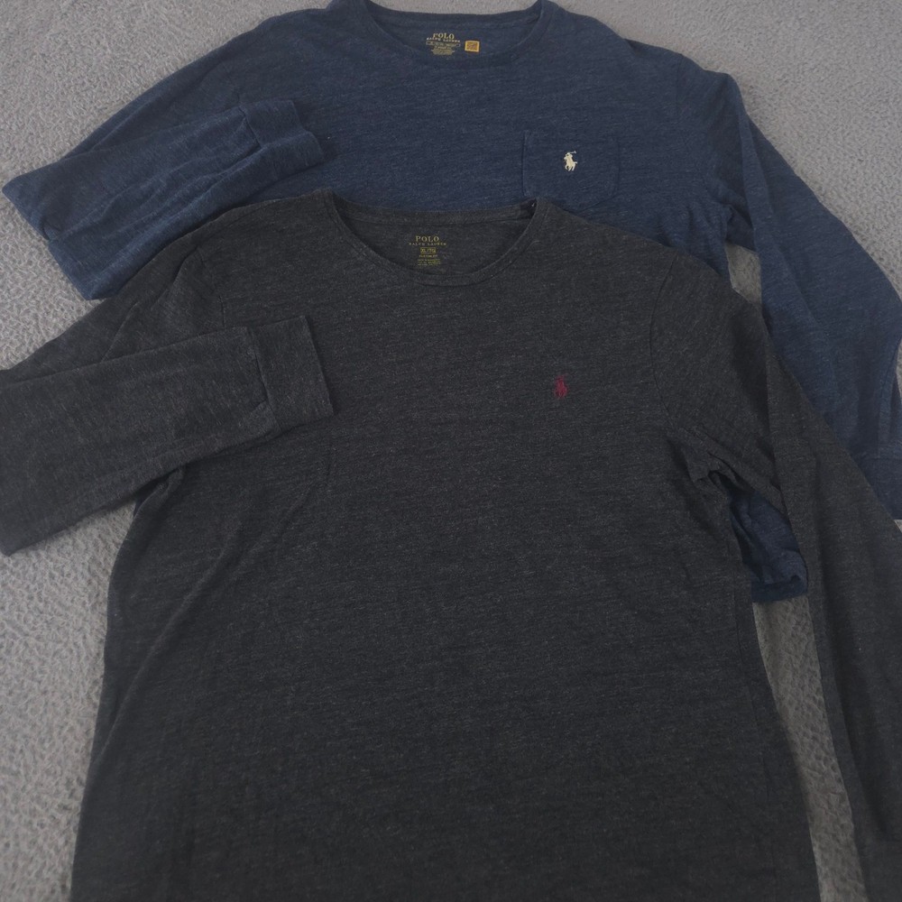 LOT OF 2 Polo Ralph Lauren Shirt Mens XL Blue Grey Cotton Heather Pony Logo Tee