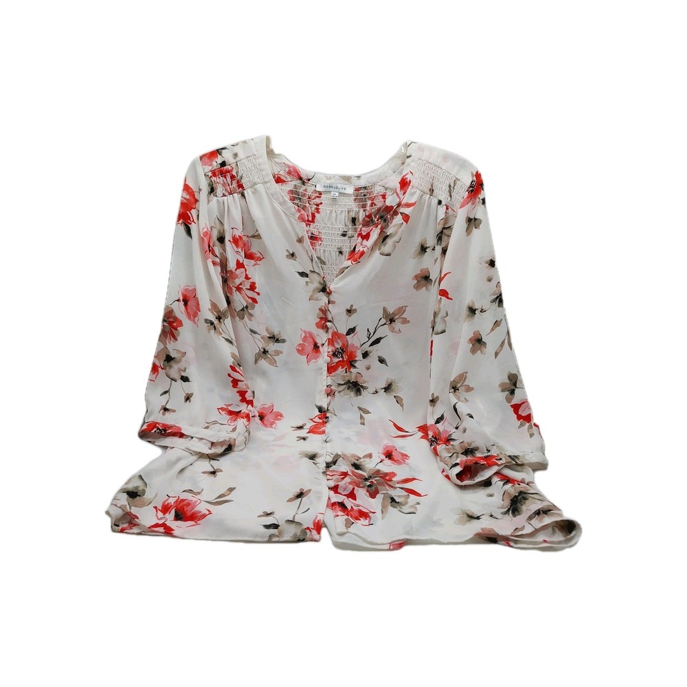 Rose + Olive Blouse Size 2x Floral White Red