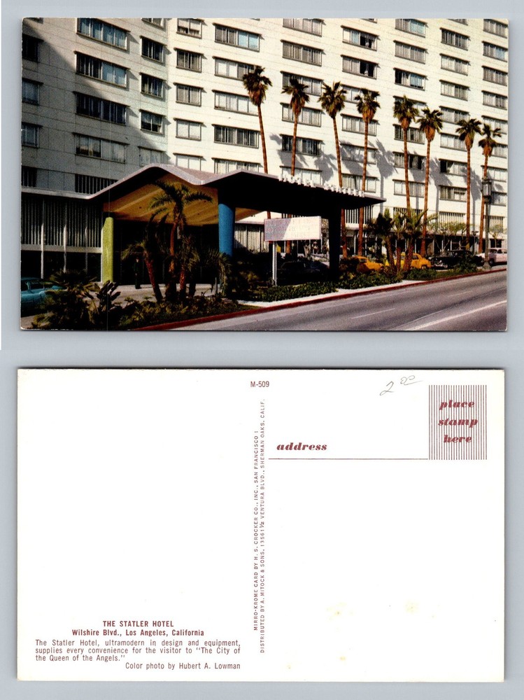 Los Angeles, CA-California, Statler Hotel Wilshire Blvd Design Vintage Postcard