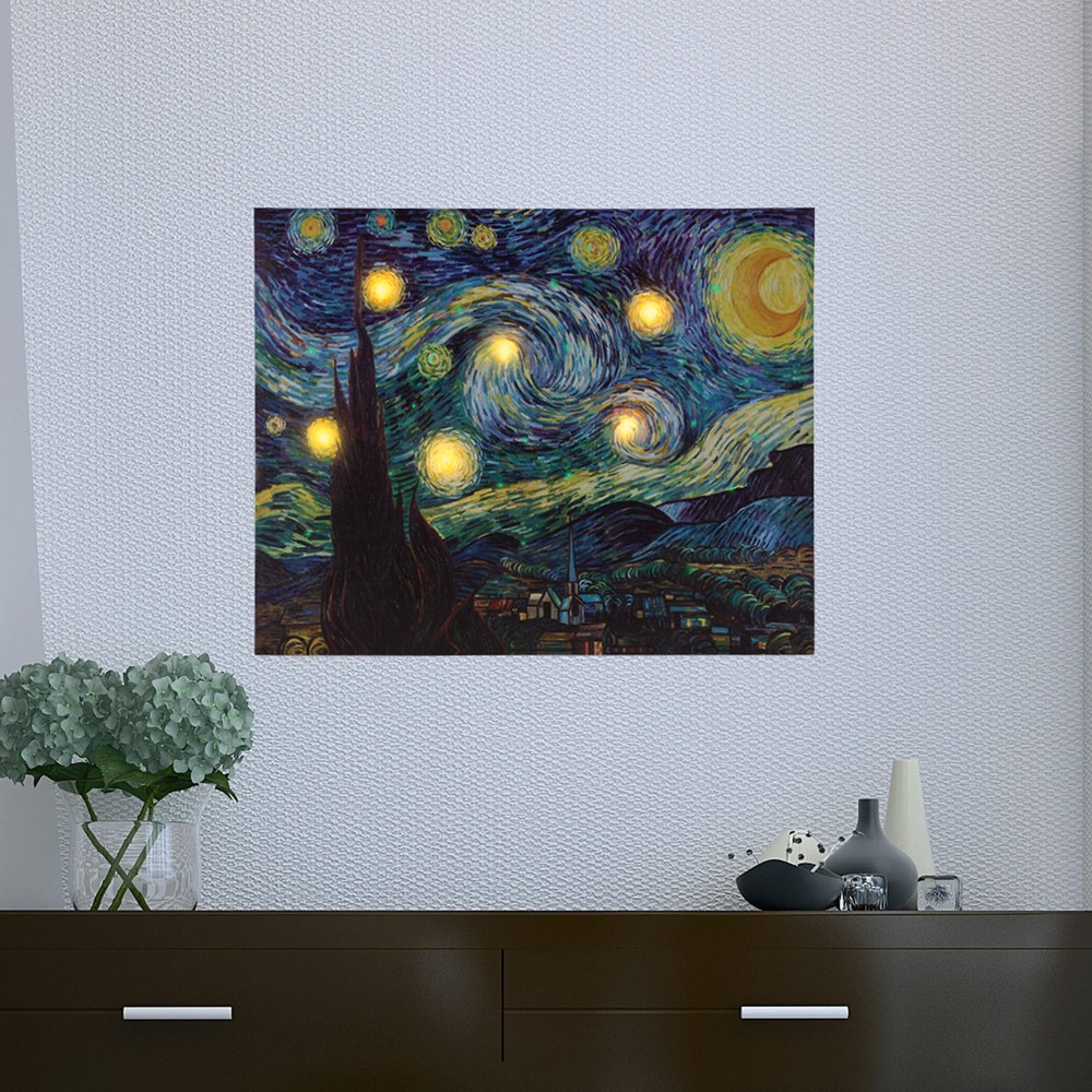 Lighted Wall Art Canvas With Timer- Van Gogh Starry Night Printed Decor with ...