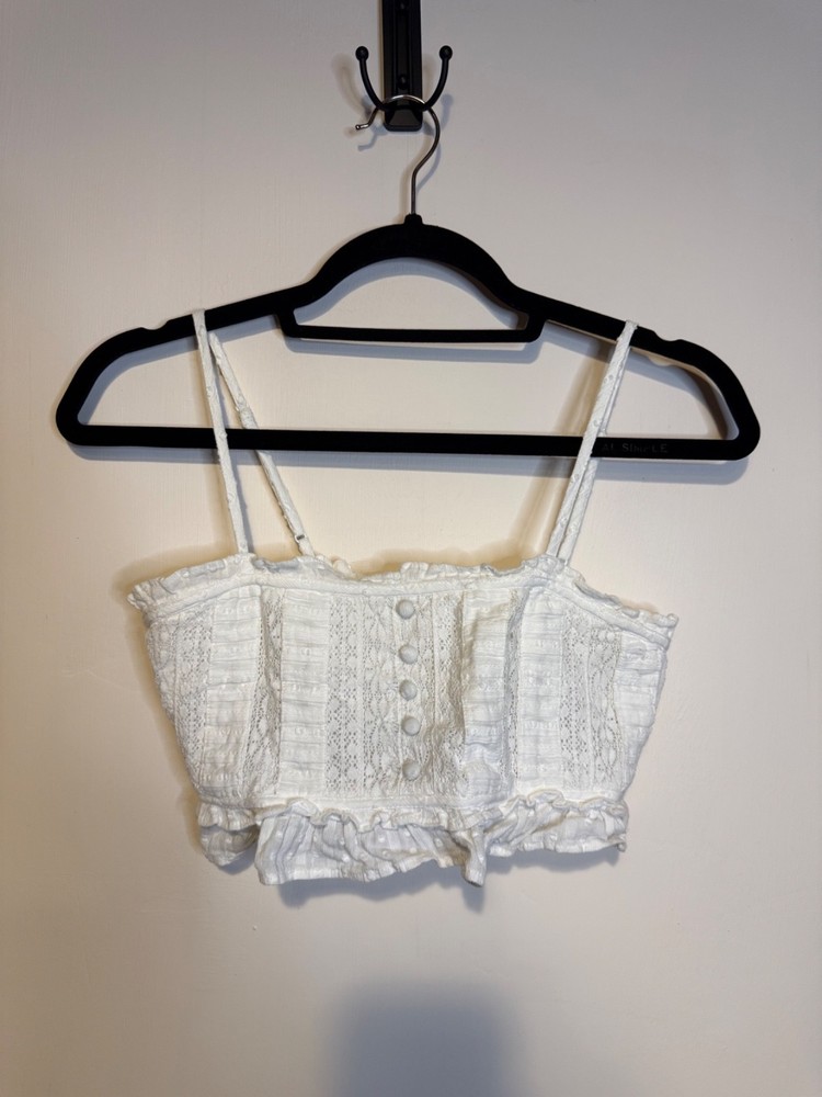 AMERICAN EAGLE White Lace Ruffle Buttons Cropped Cami Bralette Top Boho XS