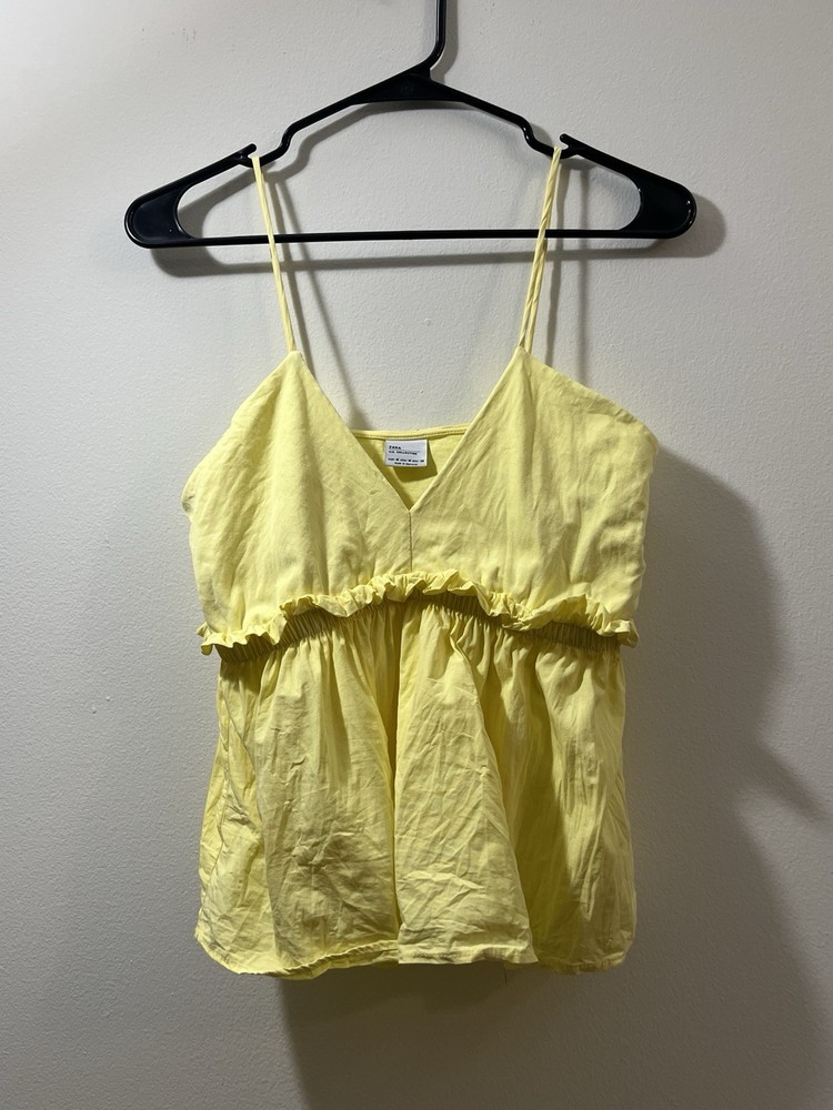 ZARA Yellow Ruffle Cami Top Women’s M Flowy Spaghetti Strap Blouse