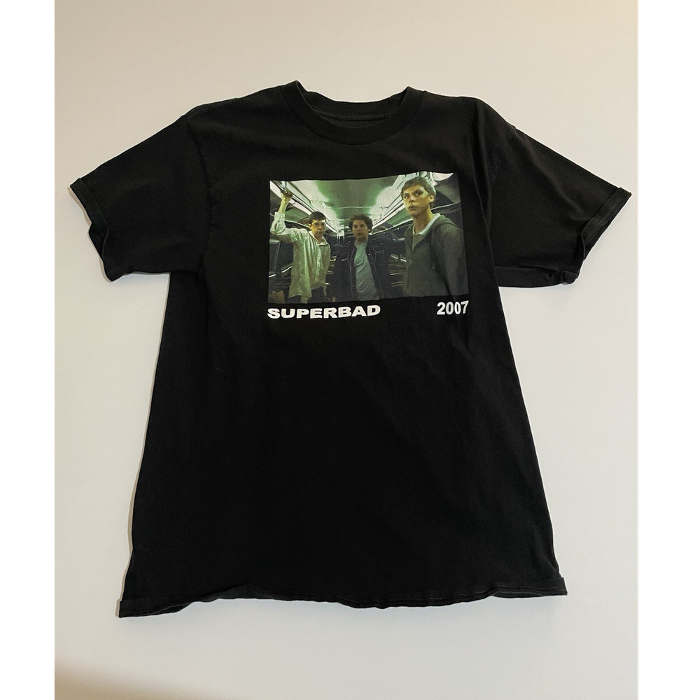 Phicos Superbad Movie Graphic Logo Print Black Cotton Crew Neck T-Shirt Men's M