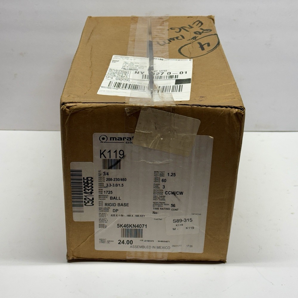 Marathon 3/4 HP MOTOR 3 PHASE MODEL K119 208-230/460 AC 1725 RPM 5K46KN4071