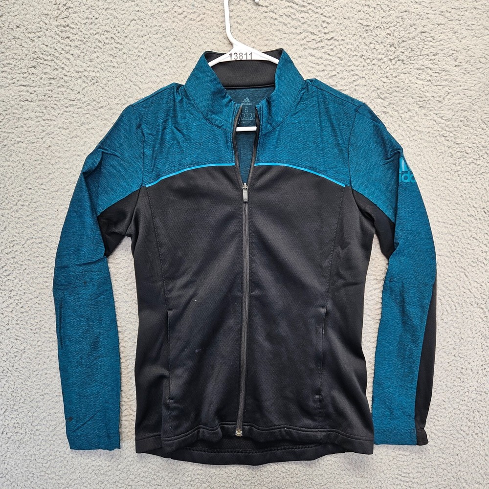 adidas Go-To Jacket Womens Size Small Black Blue Full Zip Mock Neck
