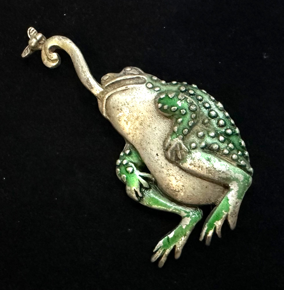 Signed JJ JONETTE Vtg Costume Frog Silver Tone Brooch Jewelry Lot I