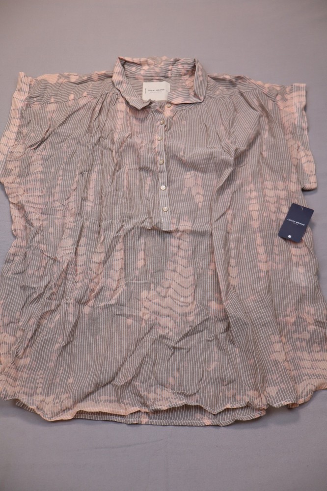 NEW Lucky Brand Women's Brown Tie Dye Short Sleeve Button Front Blouse Top XL