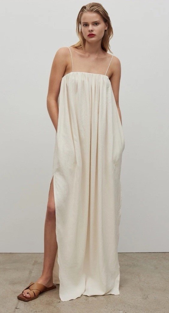 CAMILLA & MARC Lorne Maxi Dress Natural Ivory Linen Rayon Size 8