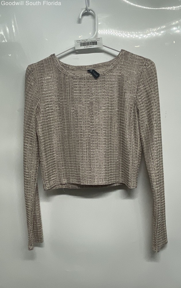 Zara Womens Beige Long Sleeve Crew Neck Pullover Cropped Blouse Top Size Small