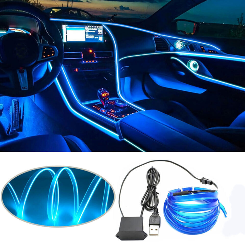 Flexible Car Interior Atmosphere Blue LED Light Strip Accessories Decor Lamp 3m