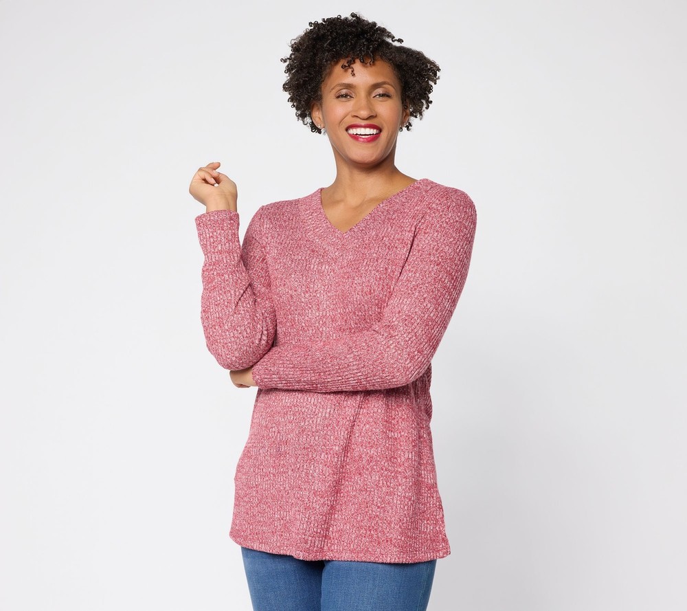 Denim & Co. Women's Top Sz S Make Your Selection: Ribbed Long Sleeve Red A731318