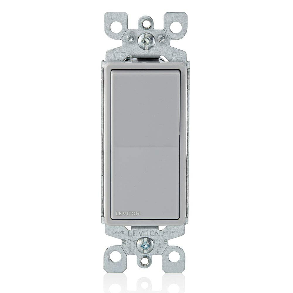 Leviton 5601 2GY 15 Amp Decora Gray Single Pole Quiet Rocker Switch