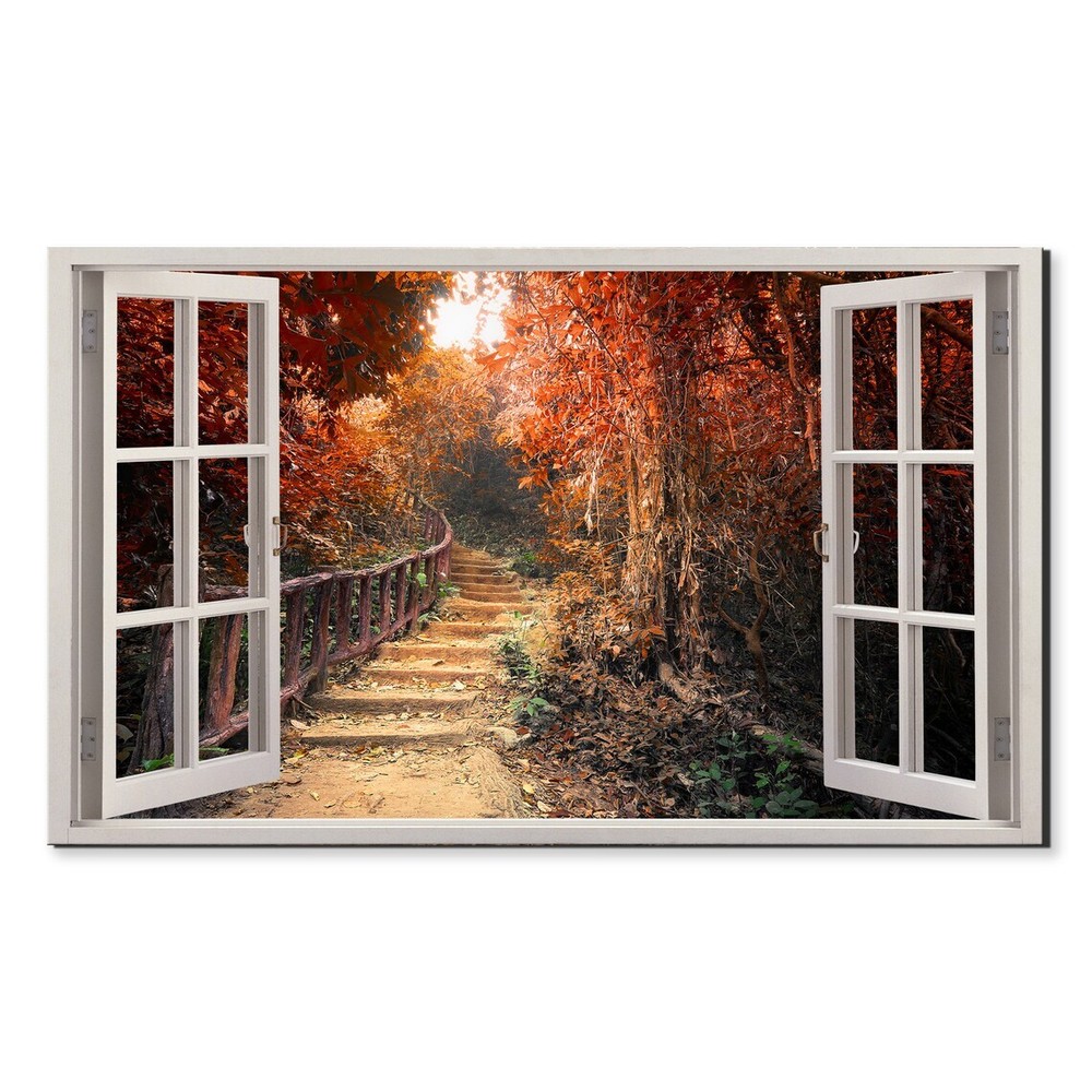 Fantasy Autumn Forest Pathway Window View Wall Art Canvas Unframed Print Art