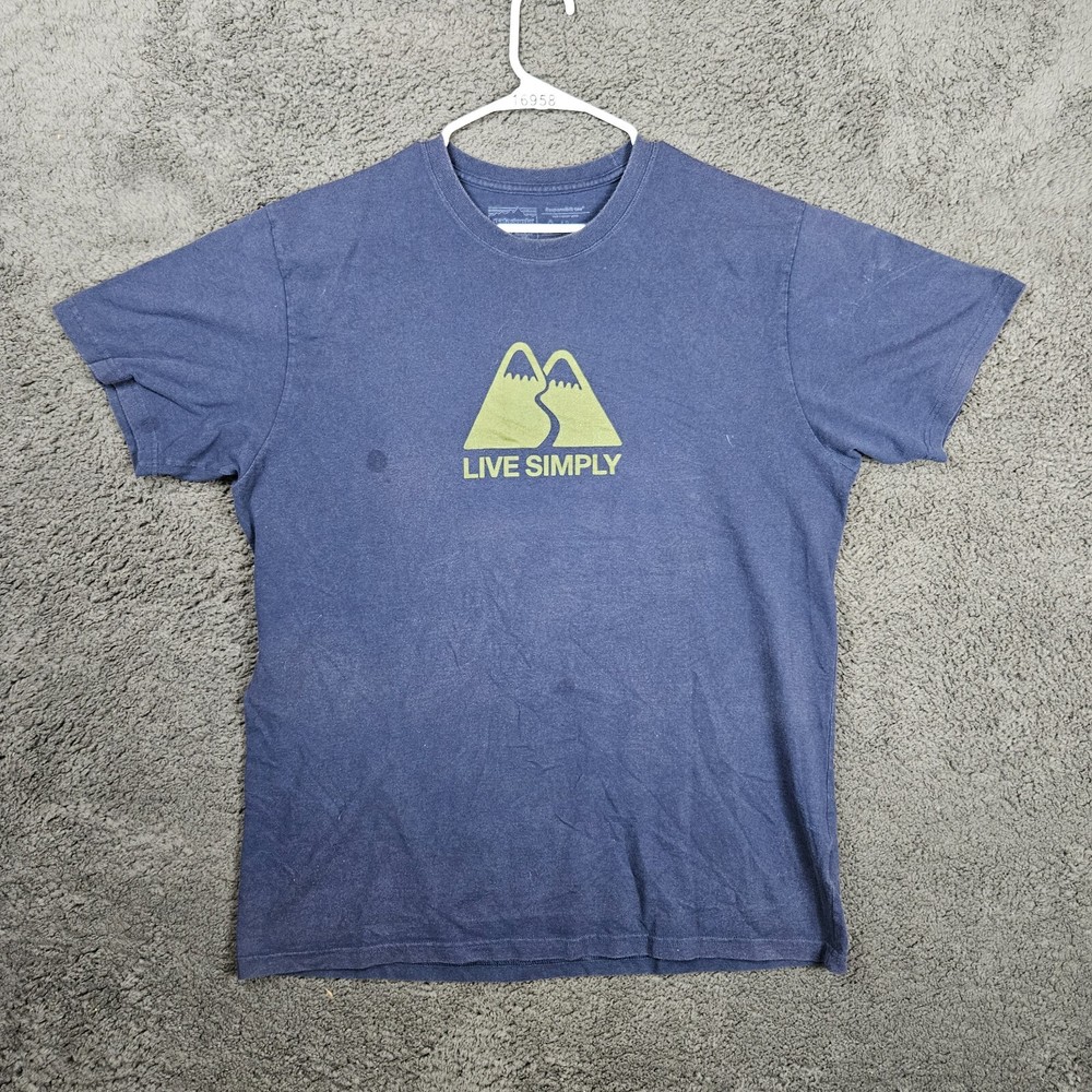 Mens Patagonia T-Shirt Mountain Live Simply Logo Size XXL Blue Regular Fit